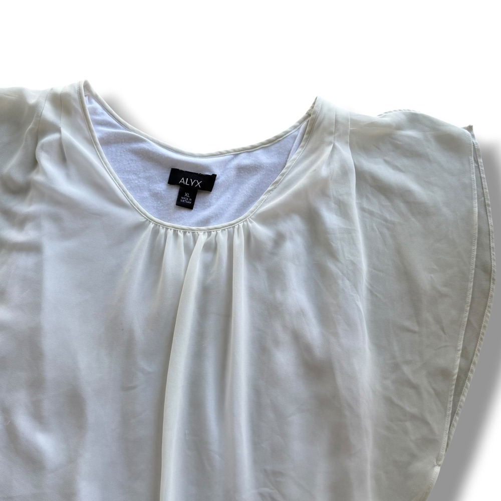 Alyx Women's XL White Layered Asymmetrical Butterfly Sleeve Chiffon Blouse Chic